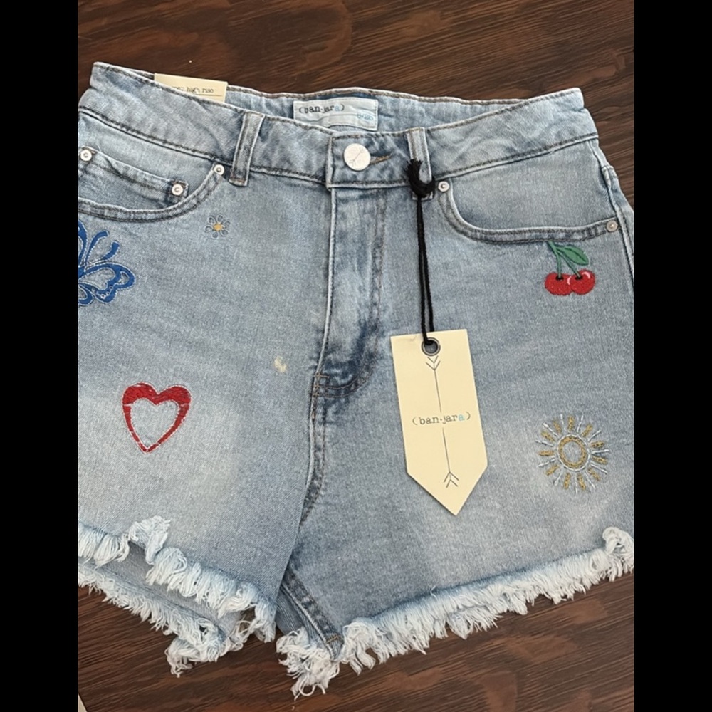 Ban-jara NYC Light Blue Embroidered Jean Shorts